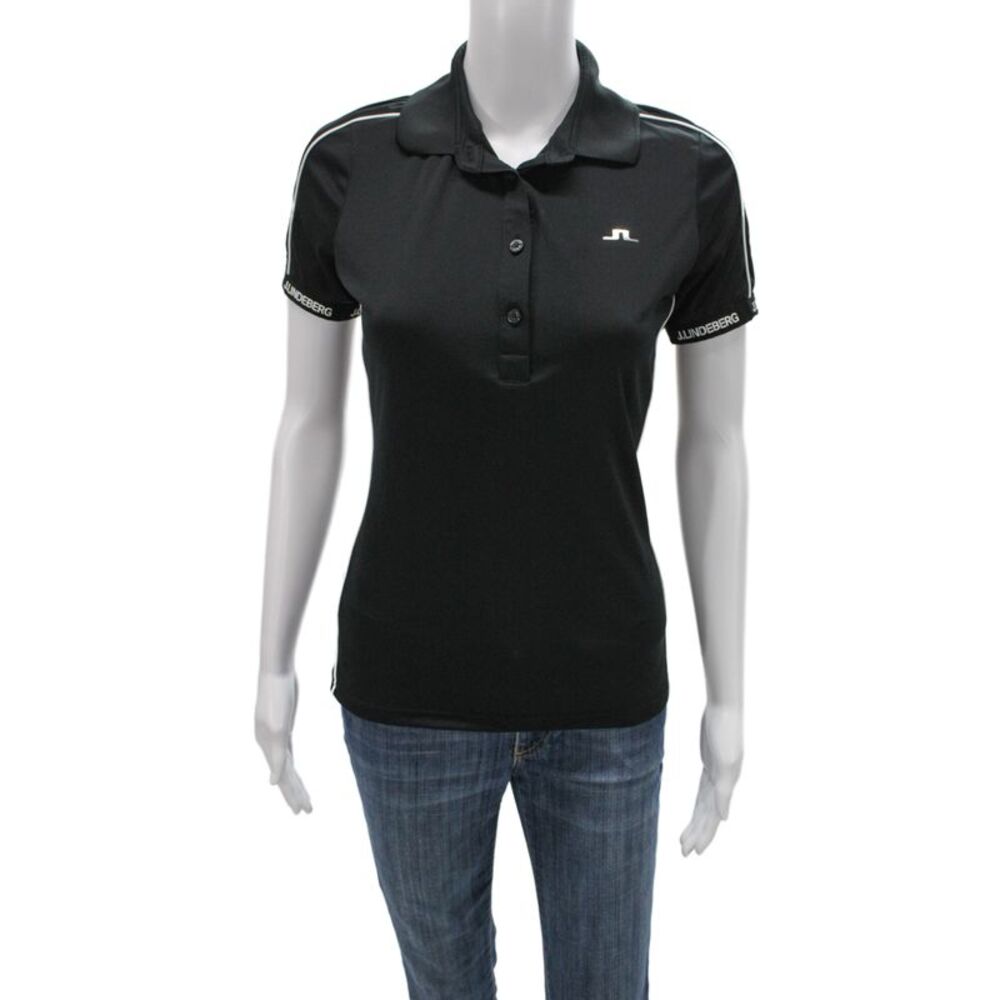 J. Lindeberg Womens Basic Black Cotton Collared Polo Short Sleeve Size M